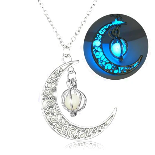 EEQQBZ Glowing crescent moon fairy necklace for women or men - Enchanting luminous moon charm - Moon magical glow jewelry in the dark necklaces