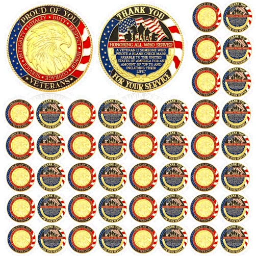 Siifert 48 Pcs Veteran Commemorative Coins Thank You for Your Service Military Coins Round Metal Christian Coin for Collectors Military Church School Party Collectible Challenge Souvenir