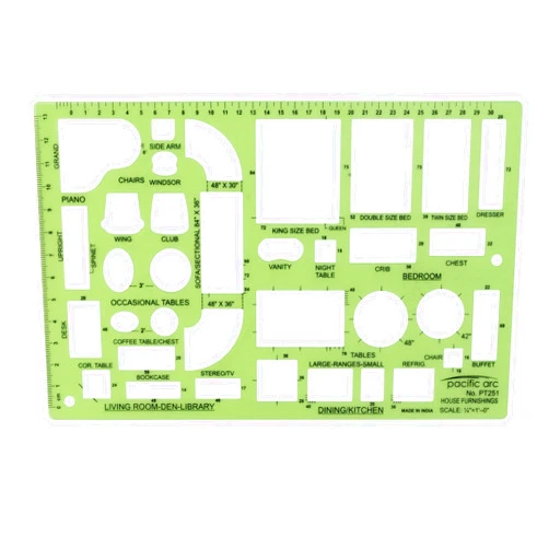 Pacific Arc House Furnishing Template Guide, with Beds, Tables, Couches, Chairs, and Other Furnishings