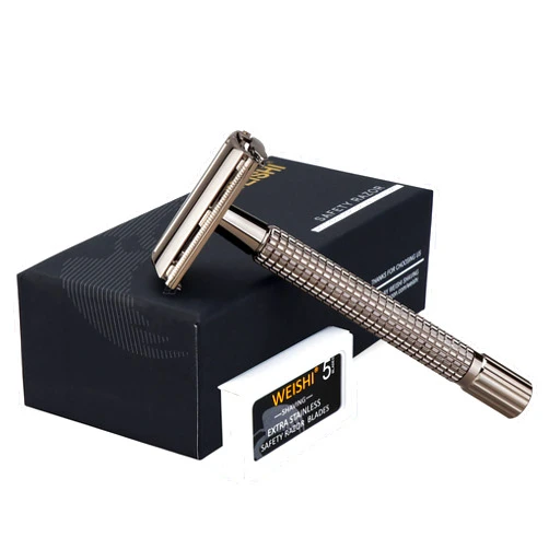 WEISHI Safety Razor Double Edge Nostalgic Long Handle Butterfly Open Razor