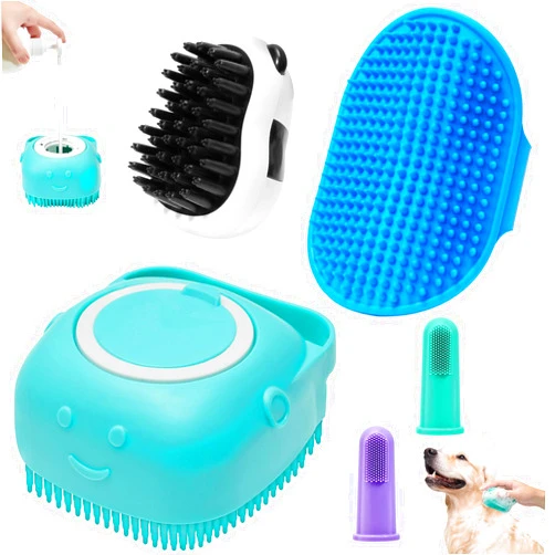 ROBATUN Dog Bath Brush Pet Massage Shampoo Brush Dog Scrubber for Bath Dog Washing Brush Scrubber Pet Bath Massage Brush with Soft Silicone Bristles for Puppy Dog Cat Grooming Cleaning Blue