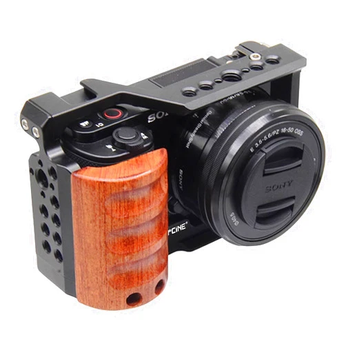 TOPCINE Camera Cage for Sony Alpha ZV-E10 with Wood Handle Full Cage with Wooden Handgrip for Sony ZVE10, Aluminum Camera Rig Video Shooting Accessories, Cold Shoe Mic/Light Filming Vlog Camera Kit