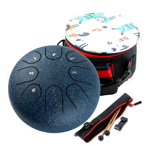 Ubblove Steel Tongue Drum 8 Notes 6 inches Musical Tank Drum Percussion Instrument with Tongue Drum Mallets Carry Bag Gifts for Adult Beginners (Black)