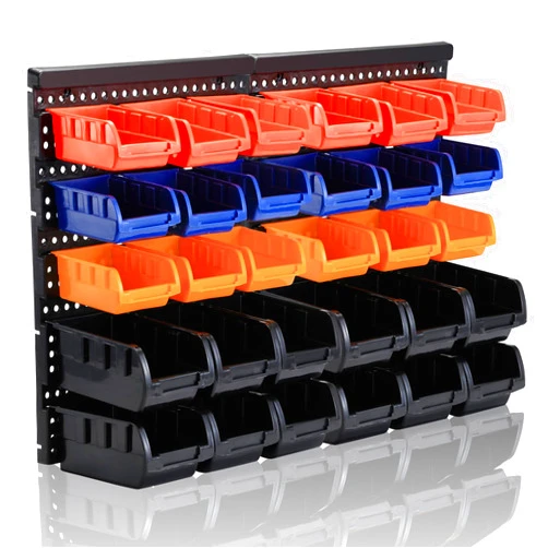 MULSAME Wall Mounted Storage Bins Parts Rack 4 Colors 30PCS Bin Organizer Garage Plastic Shop Tool, Garage Organizers and Storage (Style-Classic)