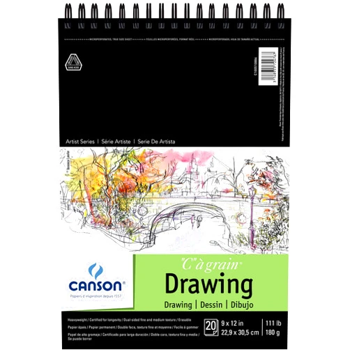 Canson Artist Series C à Grain Drawing Paper, Wirebound Pad, 9x12 inches, 20 Sheets (111lb/180g) - Artist Paper for Adults and Students - Charcoal, Colored Pencil, Ink, Pastel, Marker