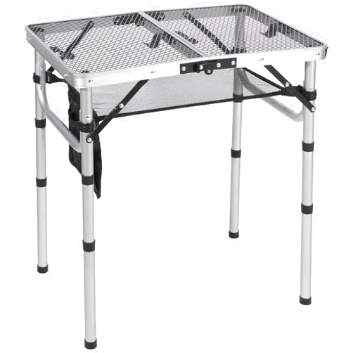 REDCAMP Small Folding Grill Table for Outside, 2Ft Lightweight 4 Height Adjustable Portable Metal Table with Mesh Desktop, Outdoor Table for Camping Picnic Beach and BBQ, Silver