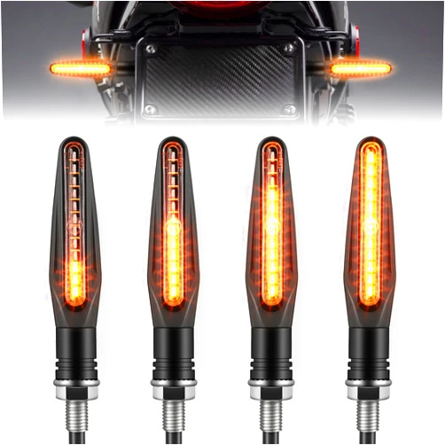 LivTee Super Bright 4PCS Motorcycle Indicators Flowing LED Turn Signal Lights 12V for Motorbike Scooter Quad Cruiser Off Road, Amber Yellow