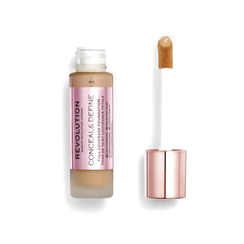 Revolution Beauty London Revolution Beauty, Conceal & Define Foundation, Full Coverage, Long-Lasting Matte Finish, Vegan & Cruelty Free, F12 Medium to Dark Skin Tones, 0.8 Fl.Oz.