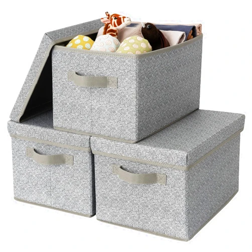GRANNY SAYS Storage Bins with Lids, Storage Boxes, Closet Storage Containers, Storage Basket with Lid, Storage Organizer Bins, Decorative Boxes Keepsake, Large Storage Bins, Gray, 3-Pack