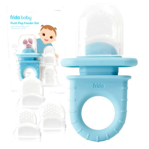 Frida Baby Push Pop Feeder, Baby Fruit Feeder, Baby Fruit Food Feeder to Safely Introduce New Foods, Fresh + Frozen Food Silicone Feeder for Babies, BPA Free, Dishwasher Safe | 3 Count, Blue