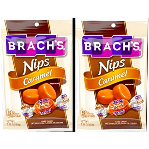 Brach's Nips Caramel Flavor 3.25oz bag 2-PACK Individually Wrapped Gluten Free Candy