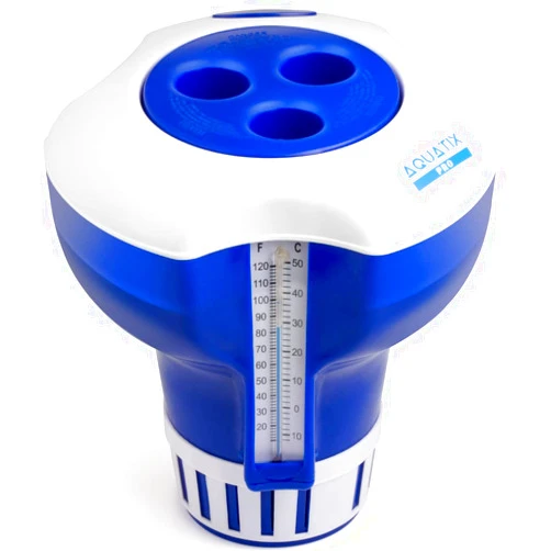 Aquatix Pro Pool Chlorine Floater Dispenser with Thermometer for 1 to 3 inch Tablets, Large & Durable Floating Dispenser for Spa, Hot Tub, Jacuzzi, In-ground & Above Ground Pools, Adjustable Flow Rate