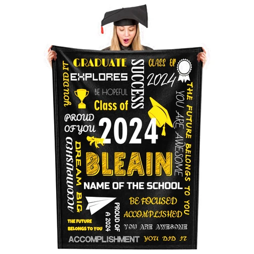XIAYUEHUA Custom Class of 2024 Graduate Blanket Personalized Senior 2024 Name Throw Customized Flannel Graduations Blanket Gift Summer Travel Blankets 50x40 inch