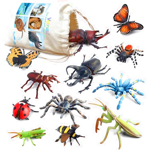 Volnau Bug Toys Figurines 12PCS Insect Animal Figures for Kids Toddlers Decorations Educational Bee Beetle Mantis Spider Ladybug Butterfly Plastic Model