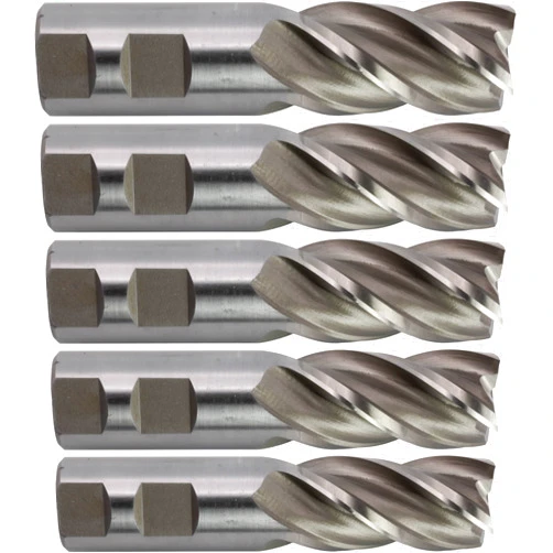 CME Tools CME 5 pcs M2 High-Speed Steel End Mills, Square Nose, Bright (Uncoated) Finish, 1