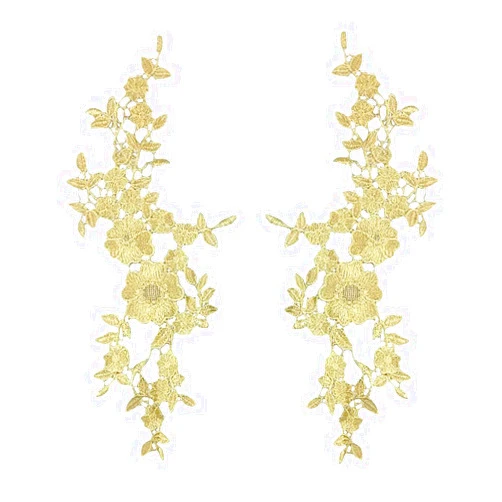 Honbay 1 Pair Gold Flower Leaves Embroidery Applique Patch Sewing Craft Decoration
