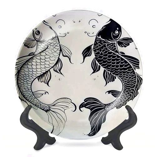 DISAOODANK Decorative Plates Japanese carp Fish Isolate White Japanese Set Wall Decor Ceramic Ornament with Display Stand and Hook Up for Festival, Parties, Wedding 10