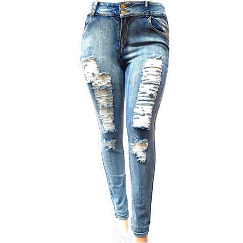 Jack David Womens Plus Size Distressed Ripped Blue Skinny Denim Jeans Pants