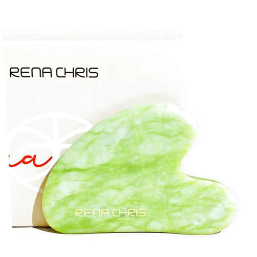 Rena Chris Gua Sha Facial Tools, Natural Jade Stone Guasha, Manual Massage Sticks for Jawline Sculpting and Puffiness Reducing, Scraping Massage Tool, Skin-Care Tool (Mint Green)