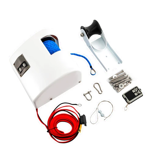 SEANESZTI Electric Anchor Winch, 12V Marine Boat Electric Anchor Winch, Marine Anchor Winch, Saltwater Boat Anchor Windlass Kit with Remote Control 100ft Braided Blue Line 700lb (317.5kg) , Anchors Up to 25 lb
