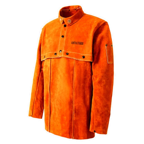 ANTAITHER Fire-Resistant Leather Welding Protection Jacket - Cape Sleeve with Bib Apron for Heavy-Duty Work
