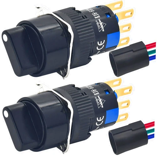 ZJWZJH Mini Rotary Switch 3 Position 16mm 5/8in Selector Switch 3 Position Select Switch Knob 5A 250V ON Off 2NO 2NC DPDT Latching with Wire 2 Pcs UL Certification