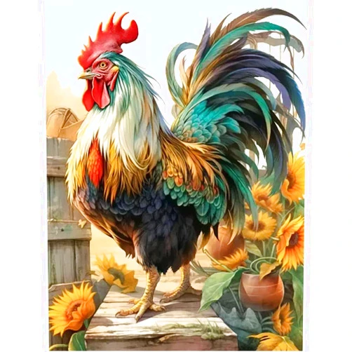 JFYHAB Chicken Diamond Painting Kits for Adults, Full Drill Sunflowers 5D Diamond Painting by Number Kits for Home Wall Decor, Diamond Art Kits, DIY 5D Diamond Painting 12 x 16inch
