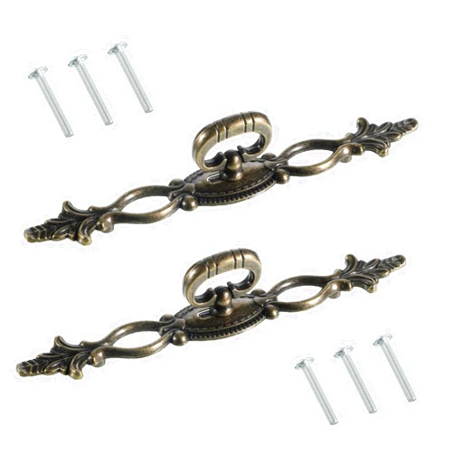 FdcZeyxior 2PCS Vintage Style Pulls Handles, Antique Bronze Hollow Decor Cabinet Knobs Decorative Drawer Pulls with Screw for Furniture Drawer Dresser Closet Wardrobe Cupboard Door (6.3