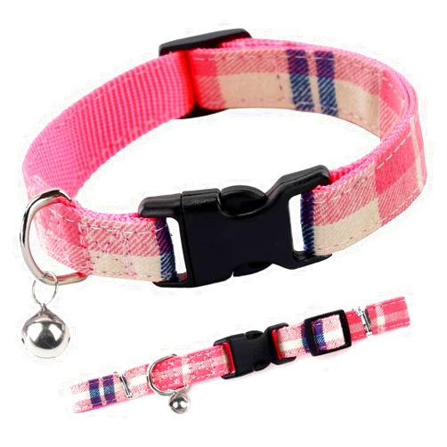 SuperBuddy Premium Plaid Dog Collar, Adjustable Dog Collars with Quick Release Buckle, Soft Comfortable Dog Collar for Large Dogs, Pink