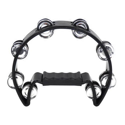 Soulmate Tambourine Metal Jingles Hand Held Percussion Half-Moon Tambourine for Adult Musical Instrument Gift Single Row Tambourines for KTV, Party (Black Tamboruine)