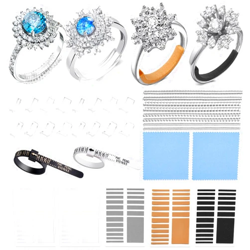 Anpro Ring Size Adjuster for Loose Rings- 118 Pcs Ring Size Adjusters Set Includes 16 Plug-in Invisible Ring Adjuster, 8 Spiral Silicone Tightener, EVA Invisible Sticker,Ring Size Measuring Tool