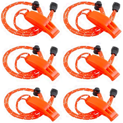 JULBEAR 6PCS Safety Survival Whistles with Adjustable Reflective Lanyard Emergency Plastic Whistle Marine Whistle