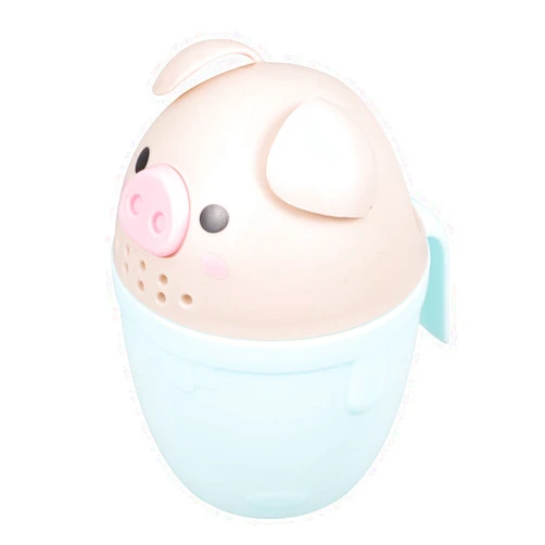 JOINPAYA Baby Bath Rinse Cup, Pig Shaped Bath Cup Shower Rinser Water Scoop Cartoon Bathing Cup Shampoo Rinse Cup Washing Cup with Handle for Newborn Tub Light Green
