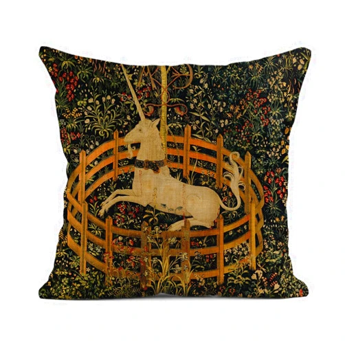 HODKHNO Throw Pillow Cover 18x18 Inch Medieval Vintage Hunting Unicorn Captivity Him Her Home Decor Pillowcases Square Pillow Cases Cushion Covers for Sofa Couch Bed