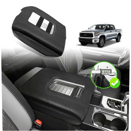 Muslogy Center Console Armrest Cover Compatible with Toyota Tundra 2014-2021 Comfort Armrest Pad Anti-Scratch Arm Rest Cushion Vegan Leather Protector 1-Inch Extra Thick(Bucket Seat ONLY)