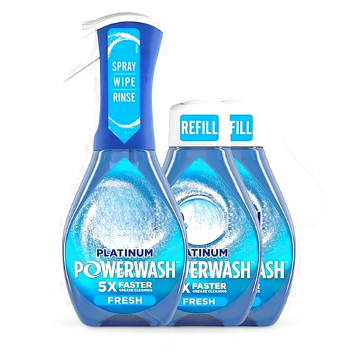 Generic Powerwash Spray – Platinum Dish Soap Starter Kit with 2 Refills – Fresh Dish Soap Liquid for Pots and Pans – Multipurpose Dish Detergent Liquid for Dishes, Sink, Glasses, Stovetops
