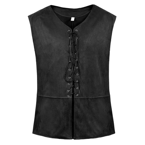 Kranchungel Mens Medieval Vest Pirate Costume Renaissance Steampunk Lace-up Viking Vest Gothic Waistcoat Outfit