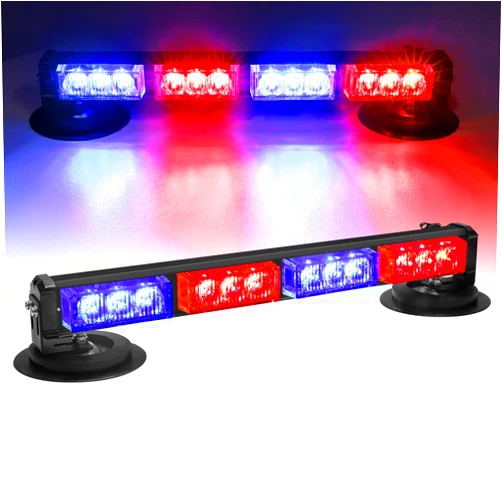 OPPBUY 14.2'' Red Blue Wireless LED Rooftop Strobe Beacon Light Bar Rechargeable LED Emergency Hazard Warning Lights with Magnetic Base,17 Flashing Modes Strobe Light Bar for 12/24V Car,Truck