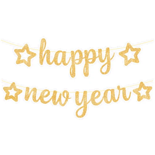KatchOn, Glitter Happy New Year Banner Gold - 10 Feet, Pre-Strung | Happy New Year Decorations 2025 | New Years Banner for New Years Decorations 2025 | Happy New Year Sign for NYE Decorations 2025