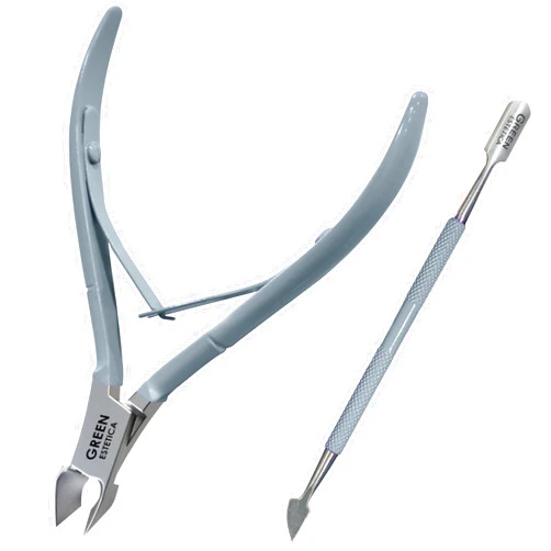 GREEN ESTETICA Professional Cuticle Trimmer Nail Cuticle Cutter Stainless Steel Cuticle Nippers with Sharp Blades Double Spring Manicure Tools for Nail Care Pedicure Home Spa (Gray - Pusher Included)