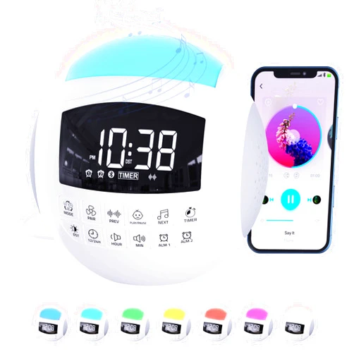 PPLEE 42 Sleep Sounds White Noise Machine for Baby Adults Kids Sleeping,Bluetooth-Wireless Speaker with 7 Colors Night Light 8 Timers,Dual Alarm Clock for Bedrooms 2 Charger Ports,16 Volumes&Memory Function