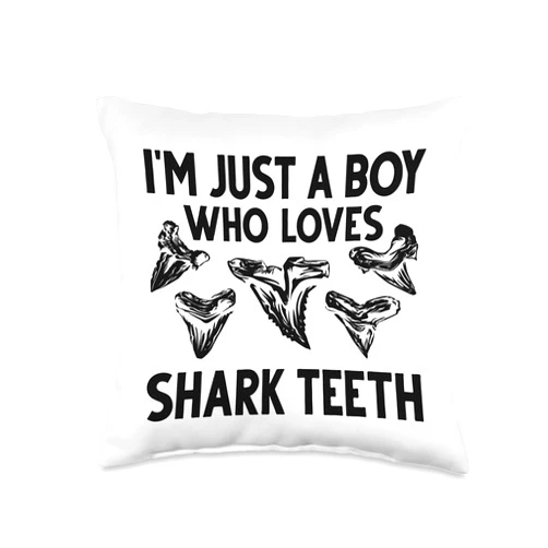 Cute Fish Tooth Collect Paleontology Lover Designs Funny Shark Teeth Hunting Gift Boys Cool Fossil Collecting Throw Pillow, 16x16, Multicolor