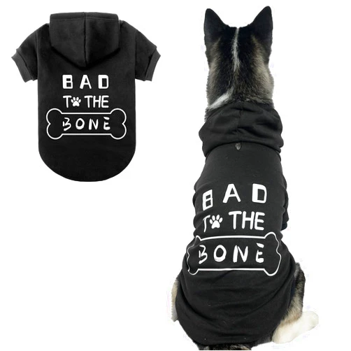 BINGPET Dog Hoodies Bad The Bone Printed - Cold Protective winter Coats Warm Puppy Pet Dog Clothes Black Color Extra Large