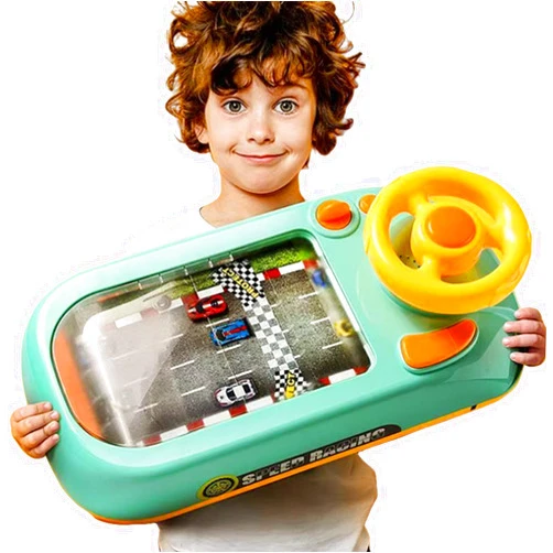 Seun & Amana Toys for Steering Wheel for Kids, Inspired by Spaceships Racing Adventure Game Consoles for Children, Tabletop Driving Simulation Games Toys for Kids with Sound Ages 3+ Year Old (Green)