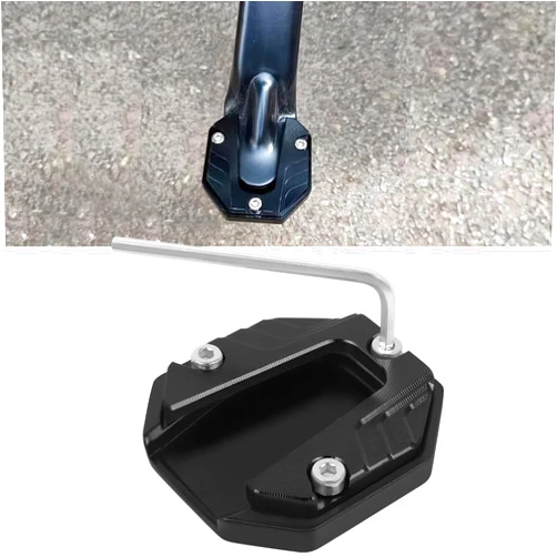 KKZOL Universal Motorcycle Kickstand Foot Side Stand Extension Pad Replacement for Most Honda Yamaha Kawasaki Suzuki Harley Models Aluminium Kickstand Extension Plate Anti-Skid Enlarged Base(Black)