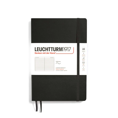 LEUCHTTURM1917 - Medium A5 Ruled Softcover Notebook (Black) - 123 Numbered Pages
