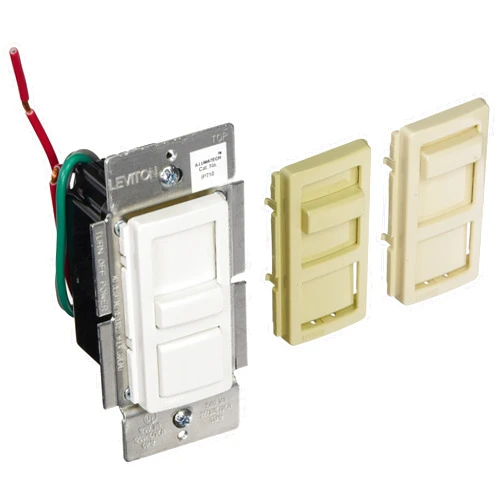 Leviton IP710-LFZ IllumaTech Slide Dimmer for LED 0-10V Power Supplies, 1200VA, 10A LED, 120/277 VAC, White w/Color Change Kits Included, White, Light Almond & Ivory