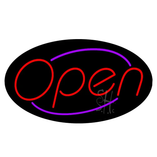 Everything Neon Red Open With Purple Border Oval Animated LED Neon Sign 13 x 24 - inches, Black Square Cut Acrylic Backing, with Dimmer - Bright and Premium built indoor LED Neon Sign for storefront.