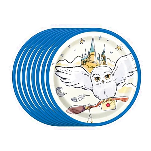 Unique Harry Potter Party Supplies Bundle Pack includes - 24 Dessert Cake Paper Plates and 1 Dinosaur Sticker Sheet