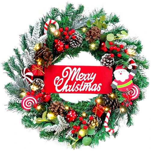 ZSYAIIQ 24 Inch Christmas Wreaths for Front Door, Winter Door Wreath with Lights Red Berry Pine Cone Spruce, Pre-lit Christmas Wreath for Indoor Outdoor Farmhouse Festival Home Decor